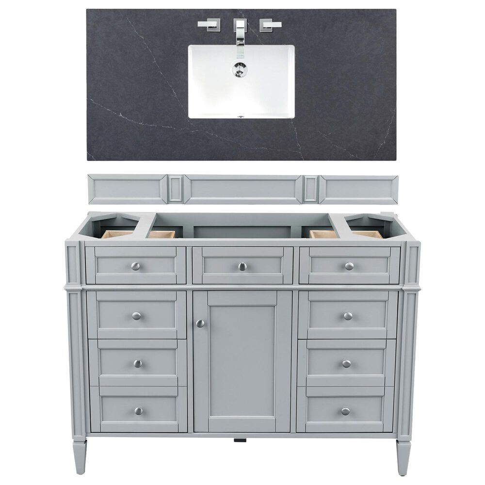 James Martin Vanities Brittany 48" Single Bathroom Vanity in Urban Gray with 3 cm Charcoal Soapstone Quartz Top and Rectangle Sink, , large