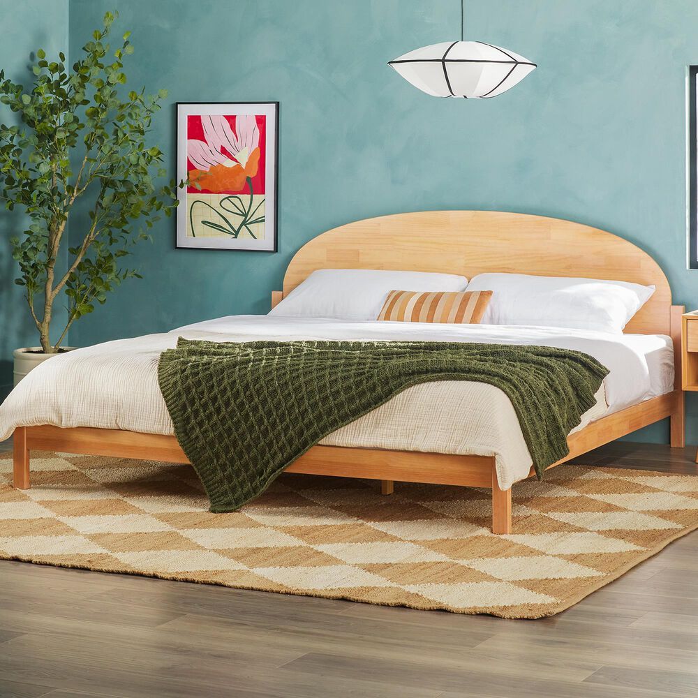Walker Edison Elias King Platform Bed with Curved Wood Headboard in Cerused White, , large