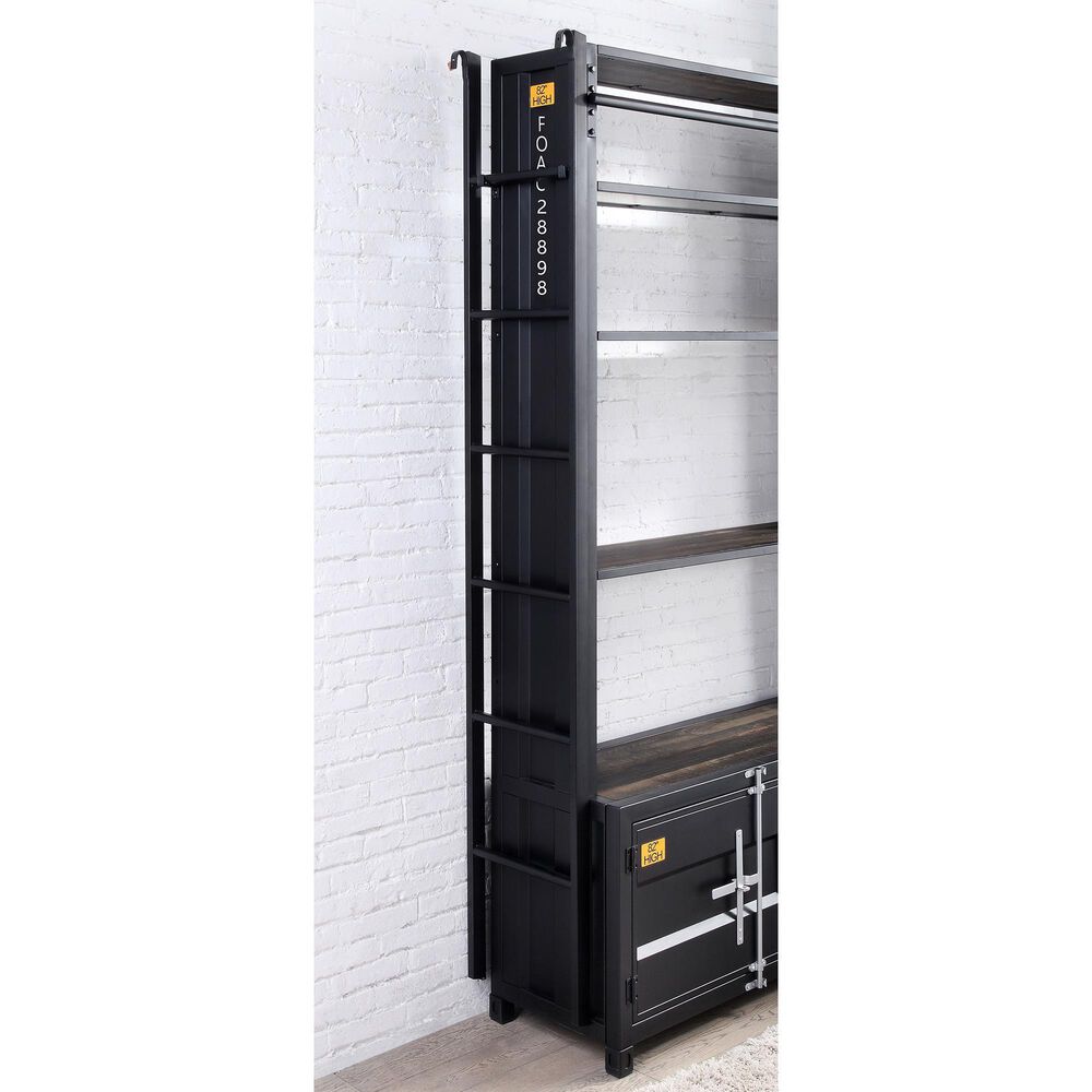 Furniture of America Katz 5 Shelves Bookcase with Ladder in Black/Dark Oak, , large