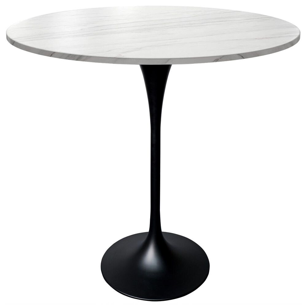 Leisuremod Verve 36" Round Bar Height Dining Table with Sintered Stone Top in Black and White - Table Only, , large