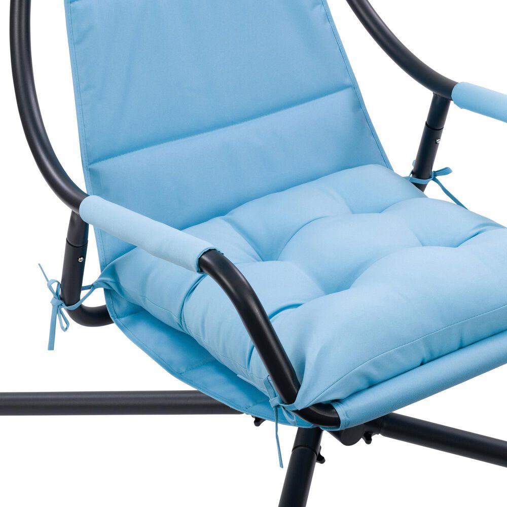 CorLiving Kingsley Chaise Lounge Chair with Canopy in Light Blue, , large