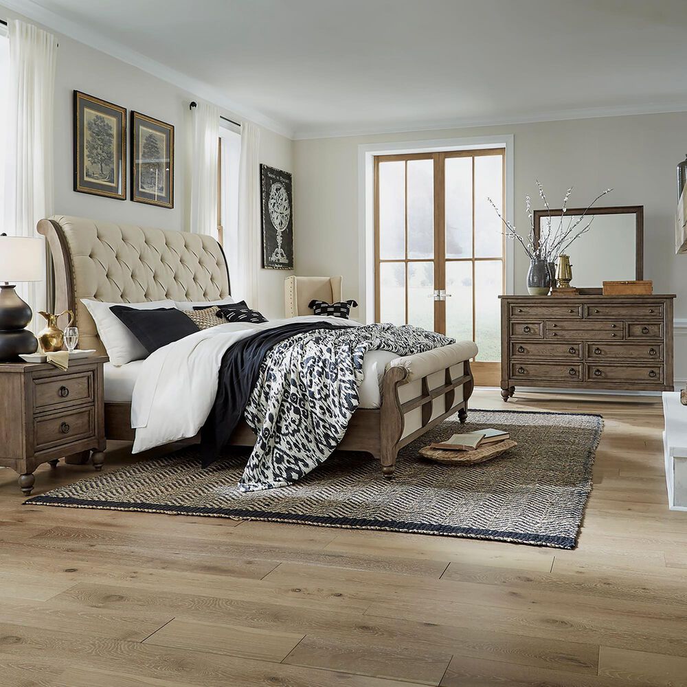 Belle Furnishings Americana Farmhouse 4 Piece King Sleight Bedroom Set in Dusty Taupe and Black, , large