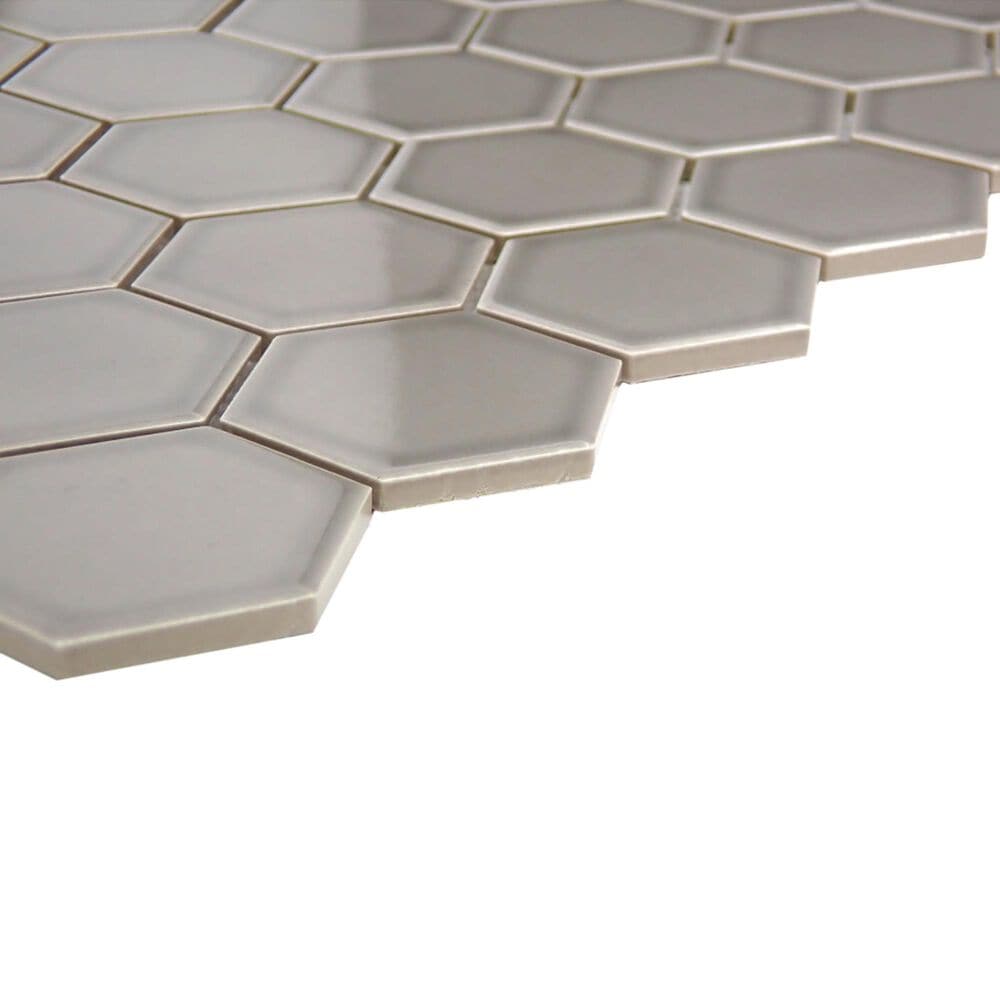 Emser Savvy Silver 2" x 2" Hexagon on 11" x 12" Porcelain Mosaic Sheet, , large