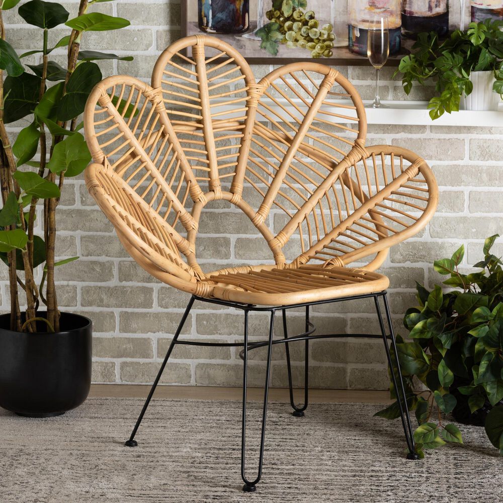 Baxton Studio Garan Rattan Accent Chair in Natural Brown and Black, , large