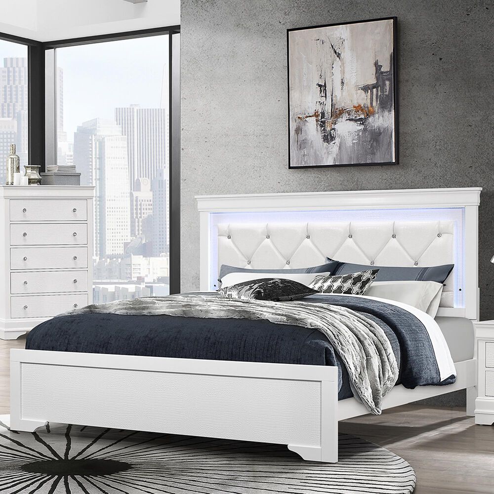 Global Furniture USA Pompei King Bed in Metallic White, , large