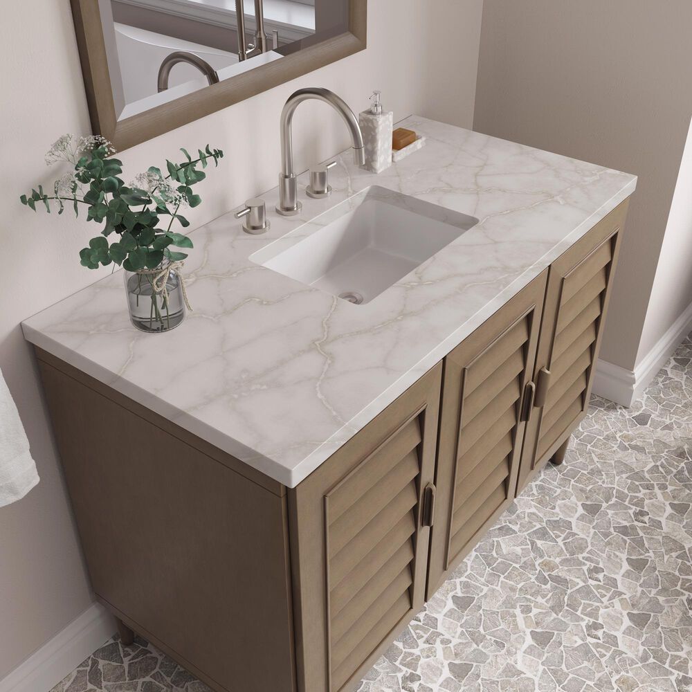 James Martin Vanities Portland 48&quot; Single Bathroom Vanity in Whitewashed Walnut with 3 cm Victorian Silver Quartz Top and Rectangular Sink, , large