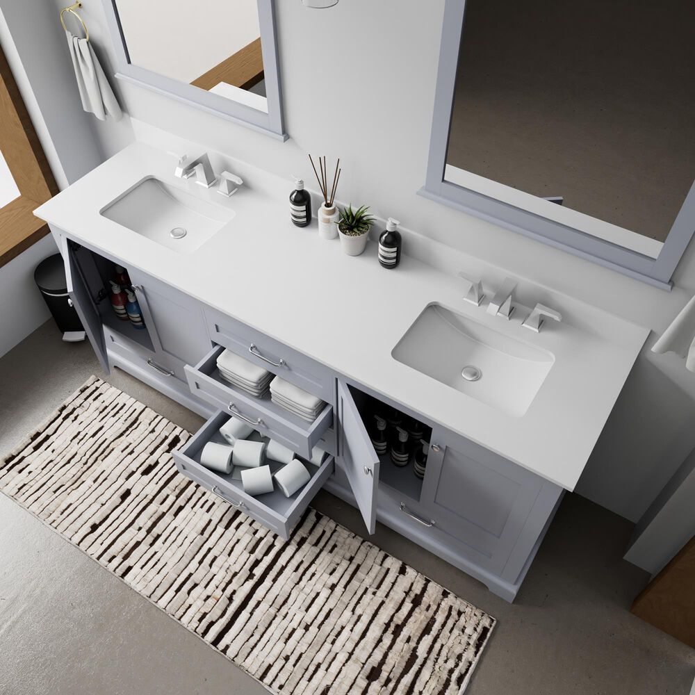 Lexora Home Dukes 80" Double Bathroom Vanity in Dark grey with 2 cm White Quartz Top and Rectangular Sinks, , large