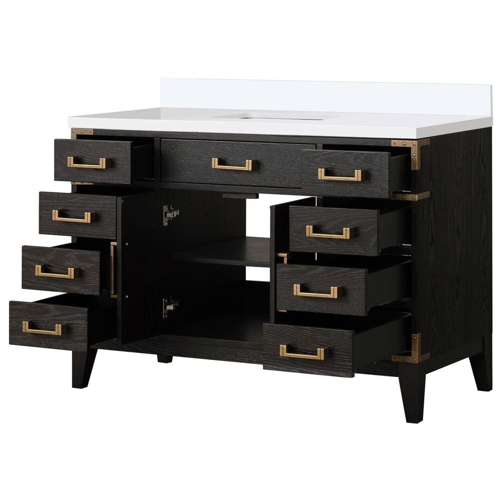 Lexora Home Laurel 48&quot; Single Bathroom Vanity in Black Oak with White Quartz Top and Rectangular Sink, , large