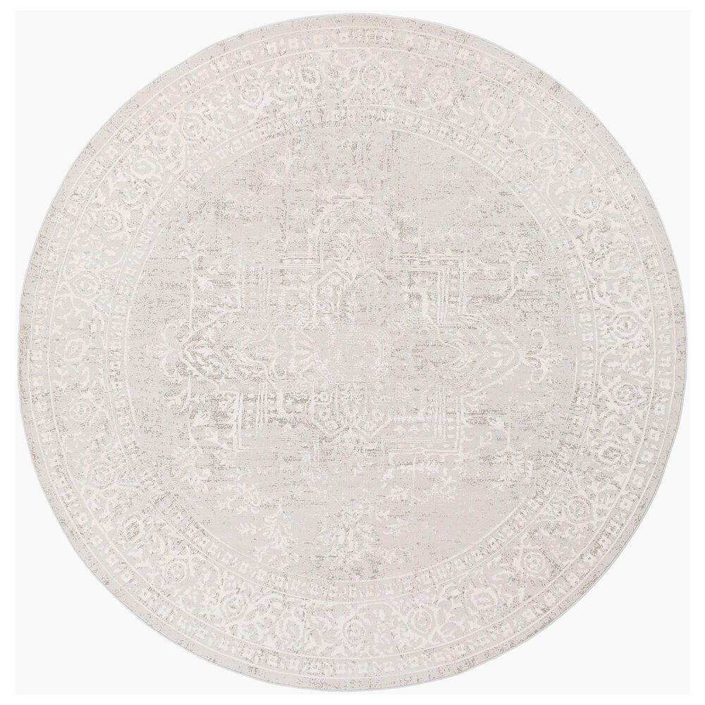 Surya Aisha 7"10" Round Gray and Off-White Area Rug, , large