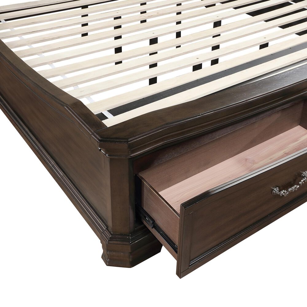 New Heritage Design Lyndhurst Queen Storage Bed in Walnut Brown, , large