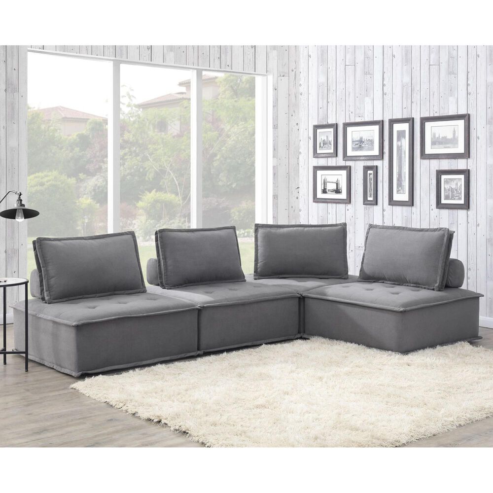 Elements International Paxton 4-Piece Armless Modular Sectional in Charcoal, , large