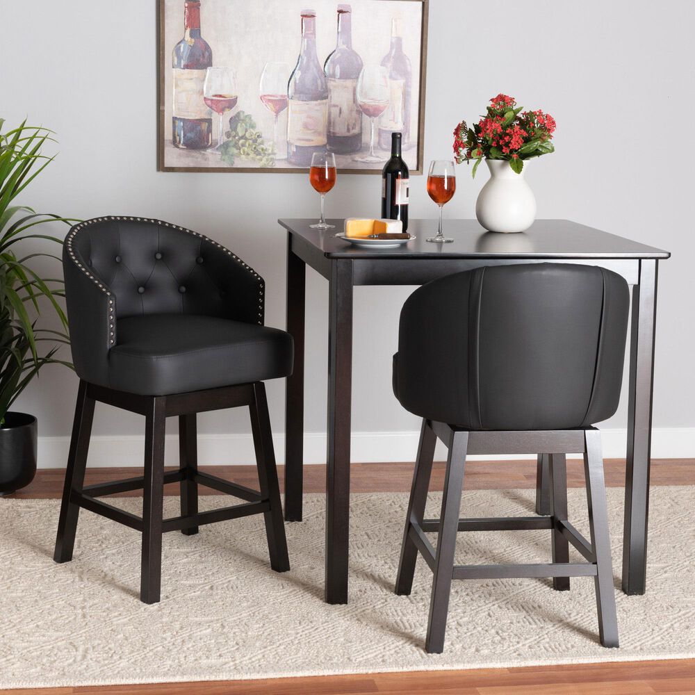 Baxton Studio Theron Swivel Counter Stool with Black Cushion in Espresso Brown (Set of 2), , large