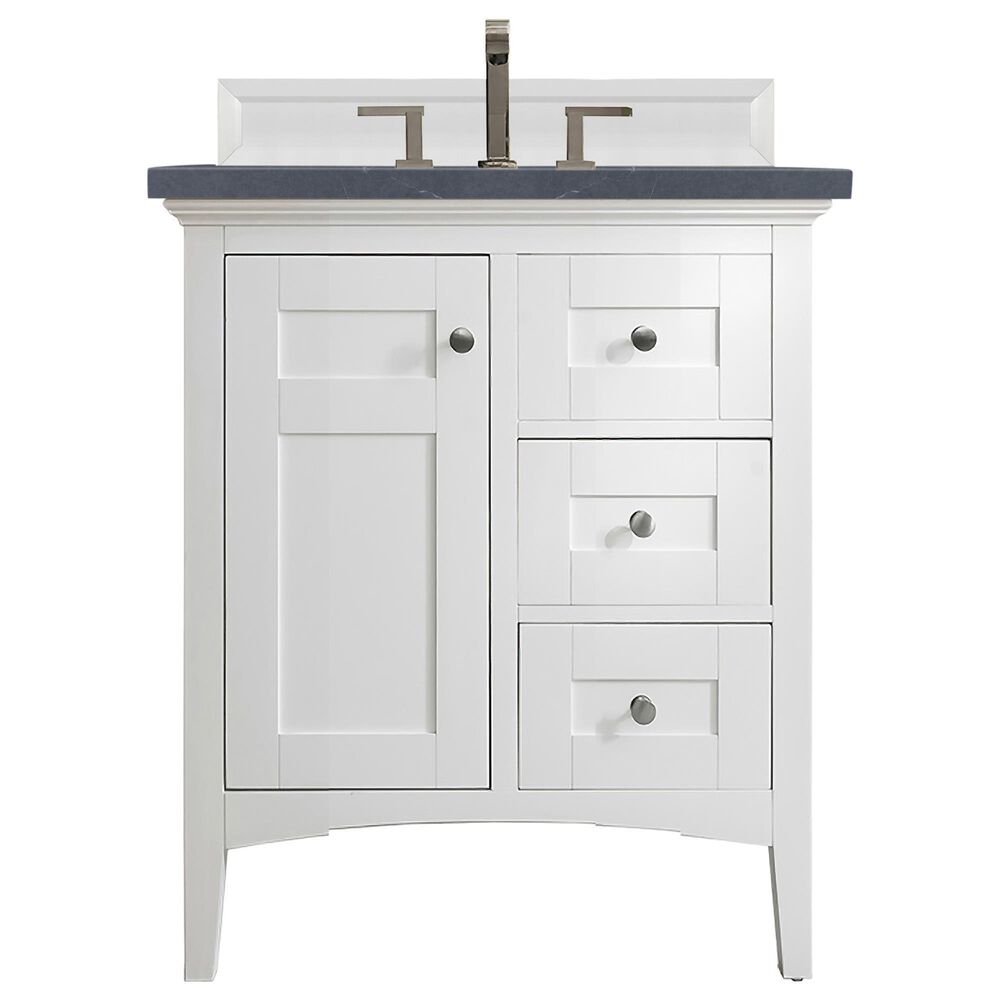 James Martin Vanities Palisades 30" Single Bathroom Vanity in Bright White with 3 cm Charcoal Soapstone Quartz Top and Rectangular Sink, , large