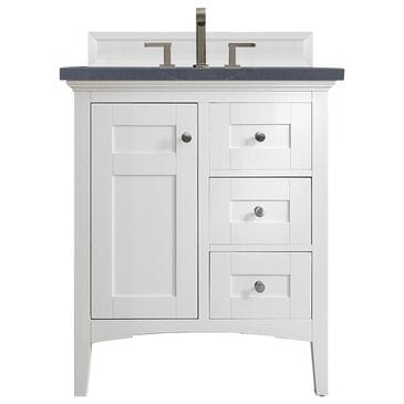 James Martin Vanities Palisades 30" Single Bathroom Vanity in Bright White with 3 cm Charcoal Soapstone Quartz Top and Rectangular Sink, , large