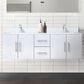 Lexora Home Geneva 60" Double Bathroom Vanity in Glossy White with 2 cm White Quartz Top and Rectangular Sinks, , large