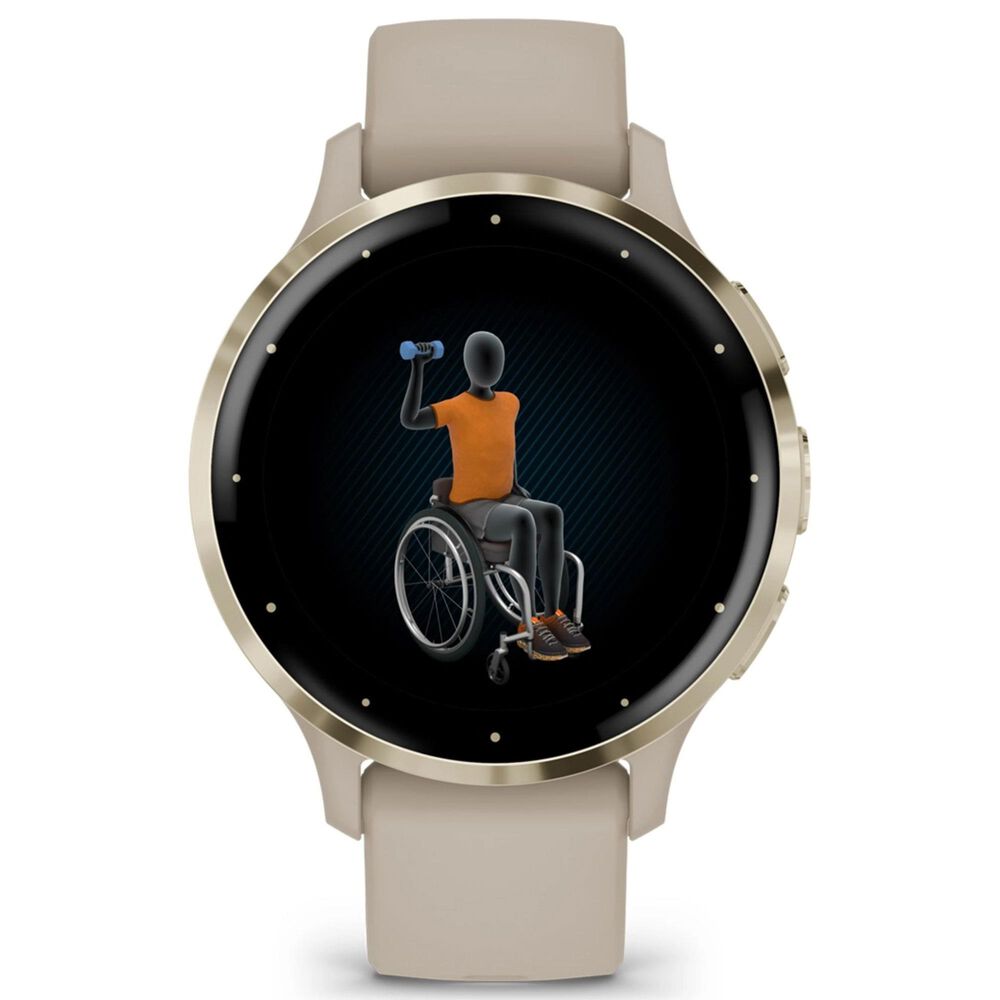 Garmin Venu 3S Smartwatch 41mm Soft Gold Stainless Steel Bezel Case with French Grey Silicone Band, , large