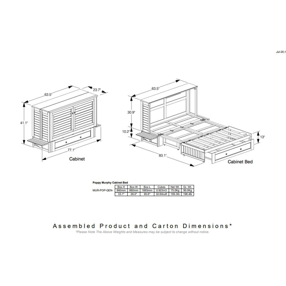 New Day Furniture Poppy Murphy Cabinet Bed in White Bark with USB Ports, , large