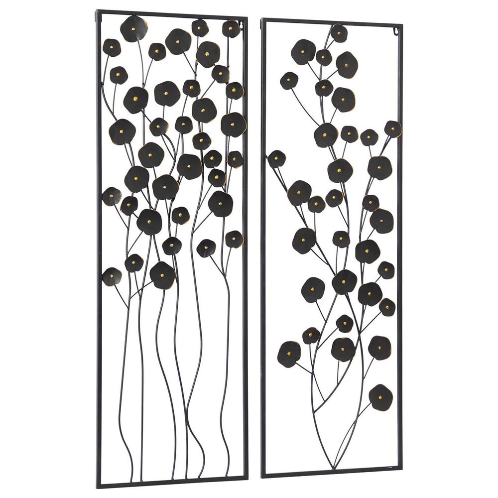 Maple and Jade 42" x 15" Metal Floral Wall Decor with Frame in Matte Black (Set of 2), , large