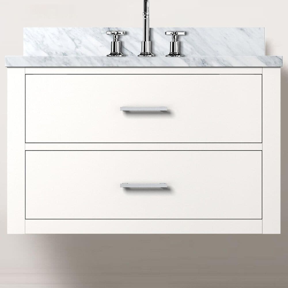 Lexora Home Castor 30&quot; Single Bathroom Vanity in White with 2 cm White Carrara Marble Top and Rectangular Sink, , large