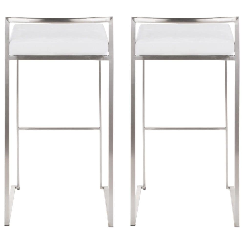 Lumisource Fuji High Back Barstool with White Velvet in Stainless Steel &#40;Set of 2&#41;, , large