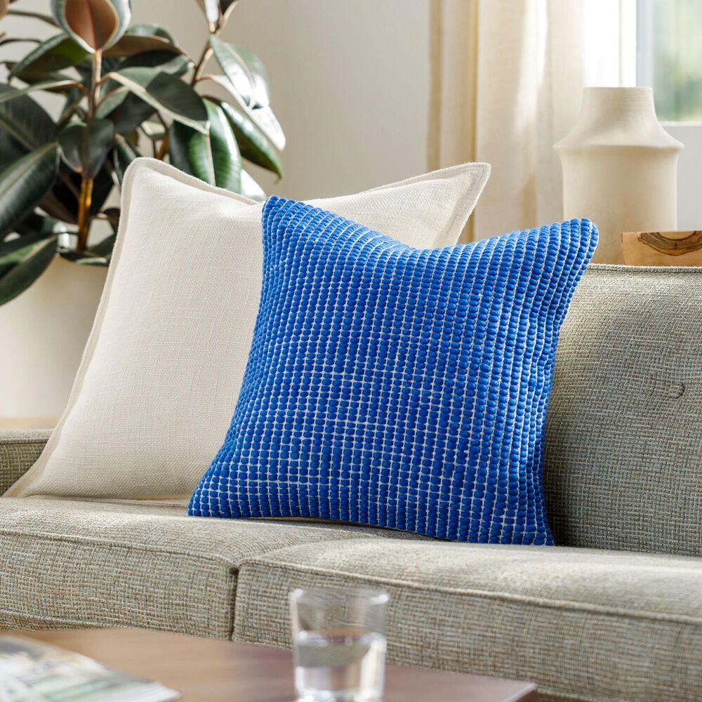 Surya Chunky Grid 20&quot; Square Throw Pillow in Blue and White, , large