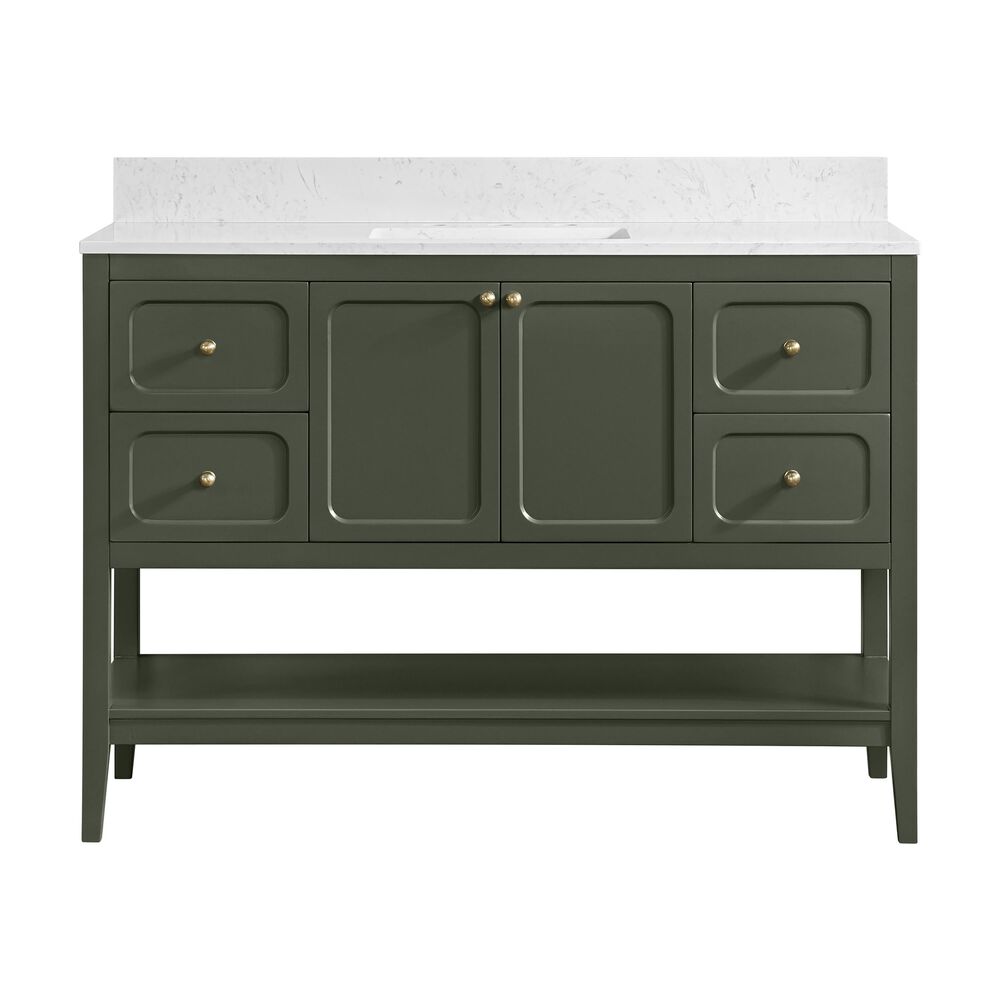 37B Ravello 48" Single Bathroom Vanity Cabinet in Deep Olive Green with Marble Top and Backsplash, , large