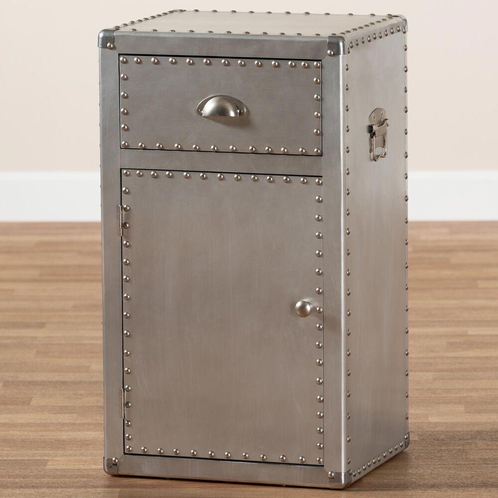 Baxton Studio Serge 1-Door Accent Storage Cabinet in Silver, , large