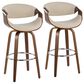 LumiSource Curvini 30" Swivel Barstool with Cream Upholstery in Walnut and Chrome (Set of 2), , large