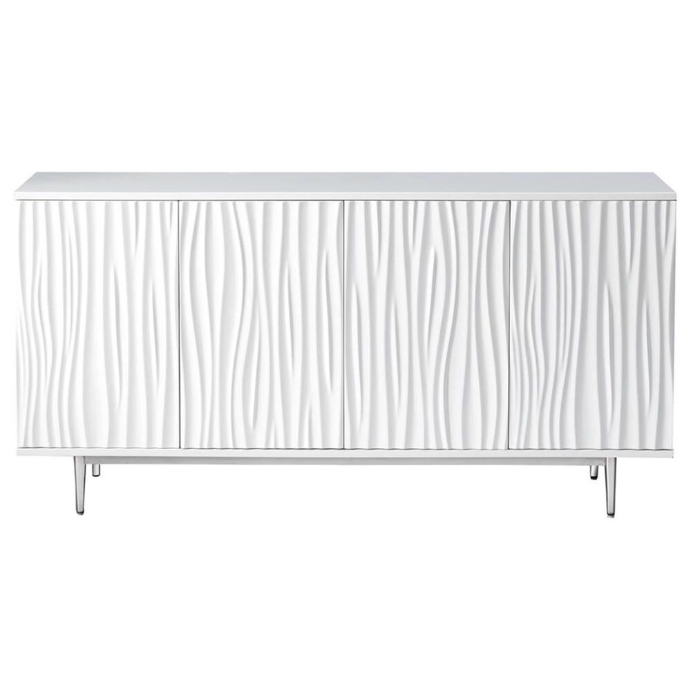 Shell Island Furniture 4-Door Media Credenza in Glossy White and Stainless steel, , large