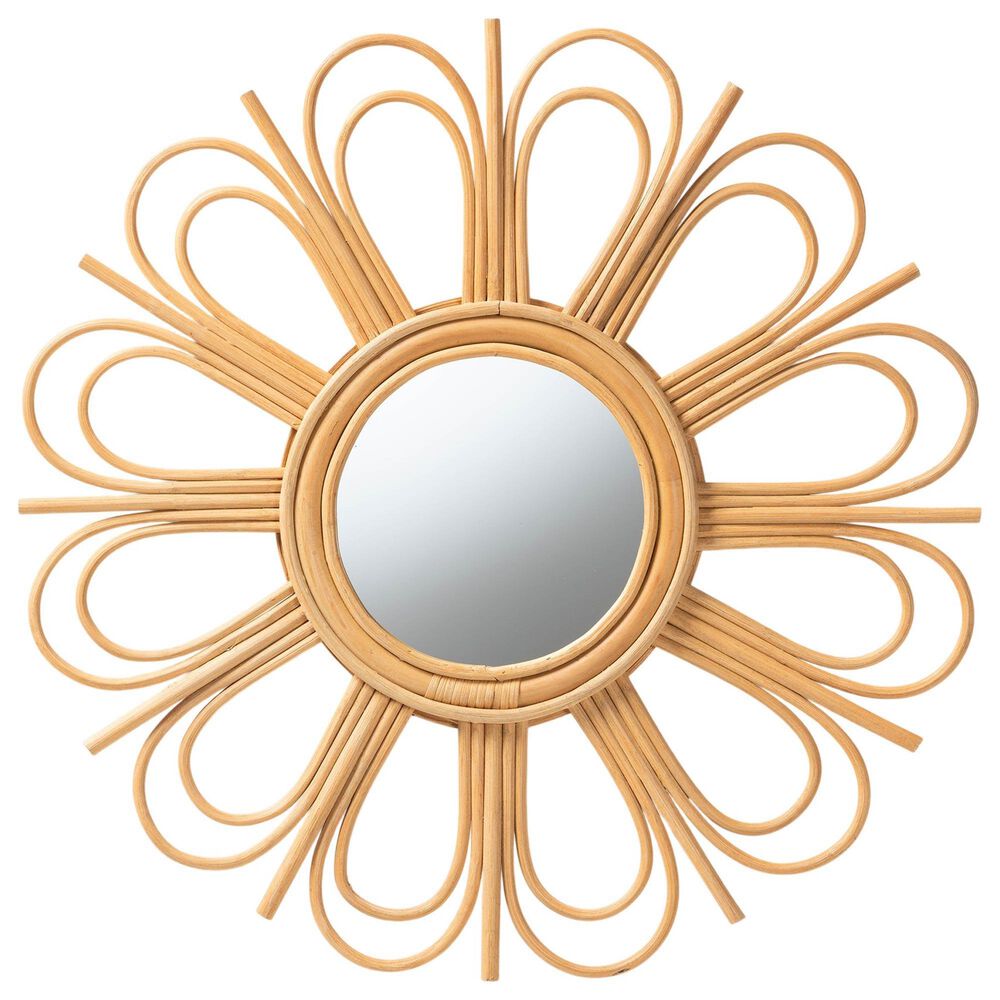 bali & pari Sakura Rattan Accent Wall Mirror in Natural Brown, , large