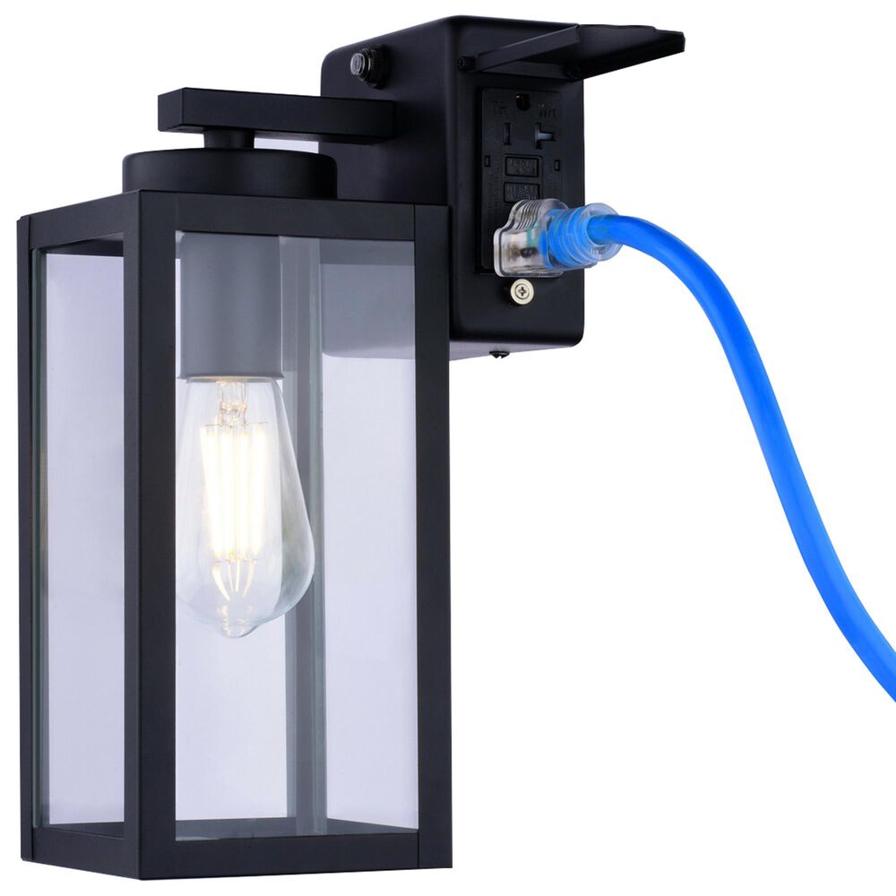 Vaxcel International Co. Ltd. Lombard 1-Light Outdoor Wall Light with GFCI Outlet in Textured Black, , large