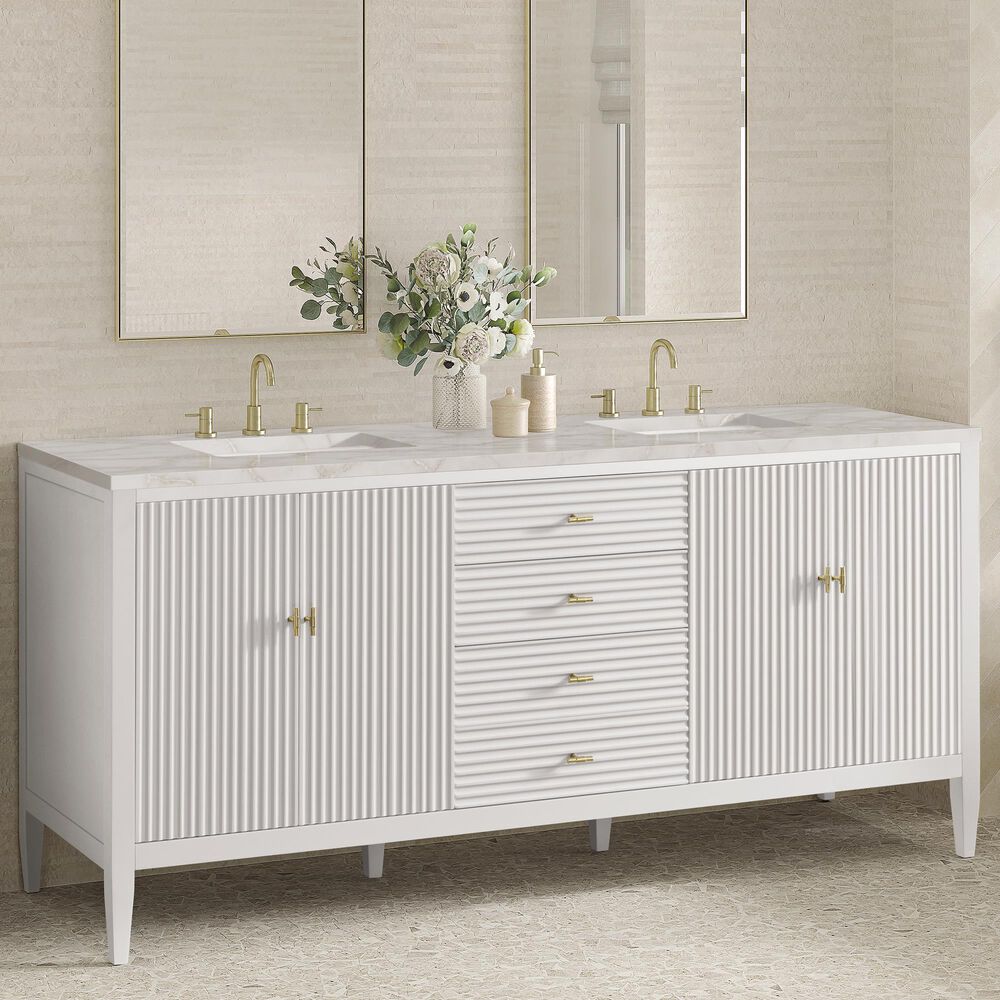 James Martin Vanities Myrrin 72" Double Vanity in Bright White with 3 cm Victorian Silver Quartz Top, , large