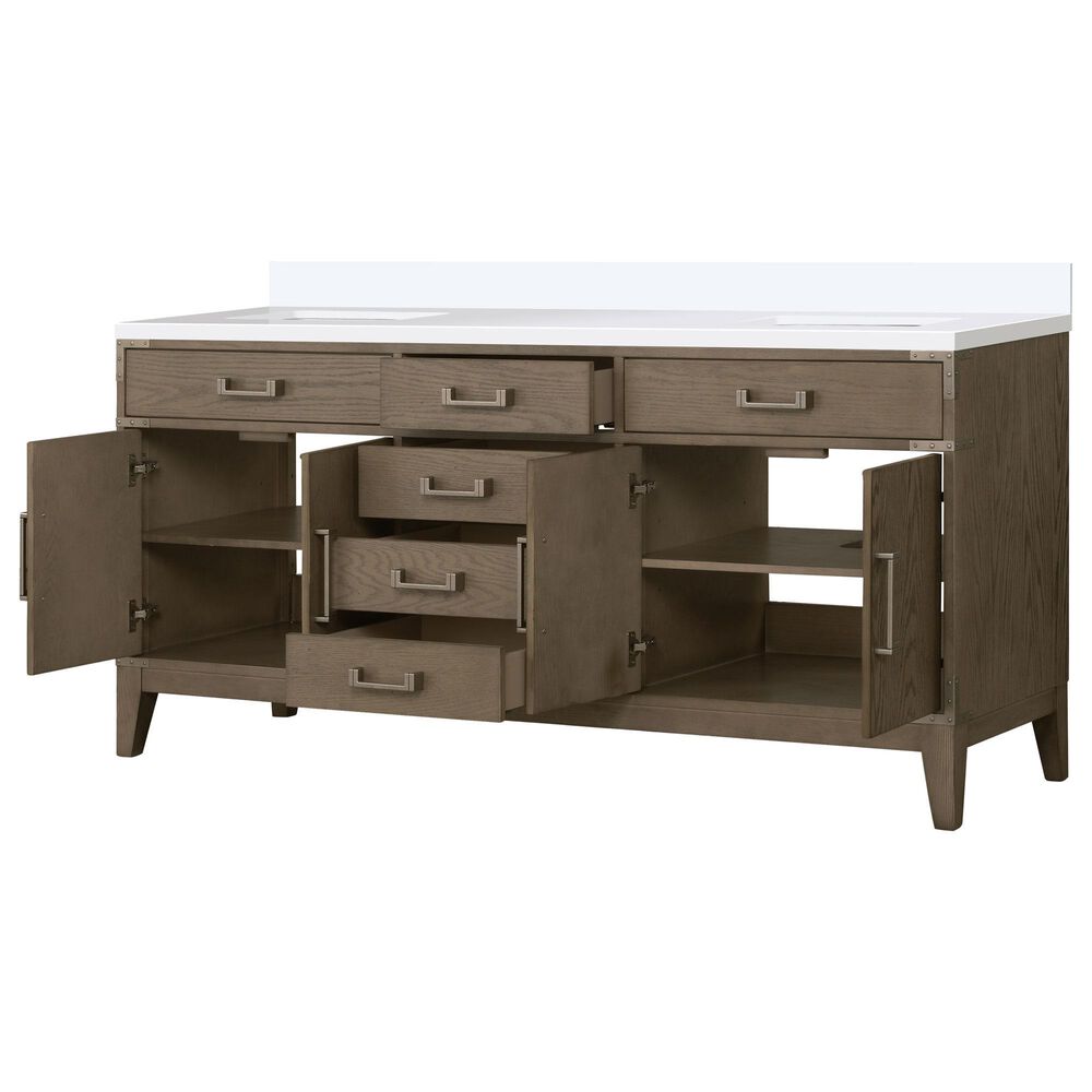 Lexora Home Laurel 72&quot; Double Bathroom Vanity in Grey Oak with White Quartz Top and Rectangular Sinks, , large