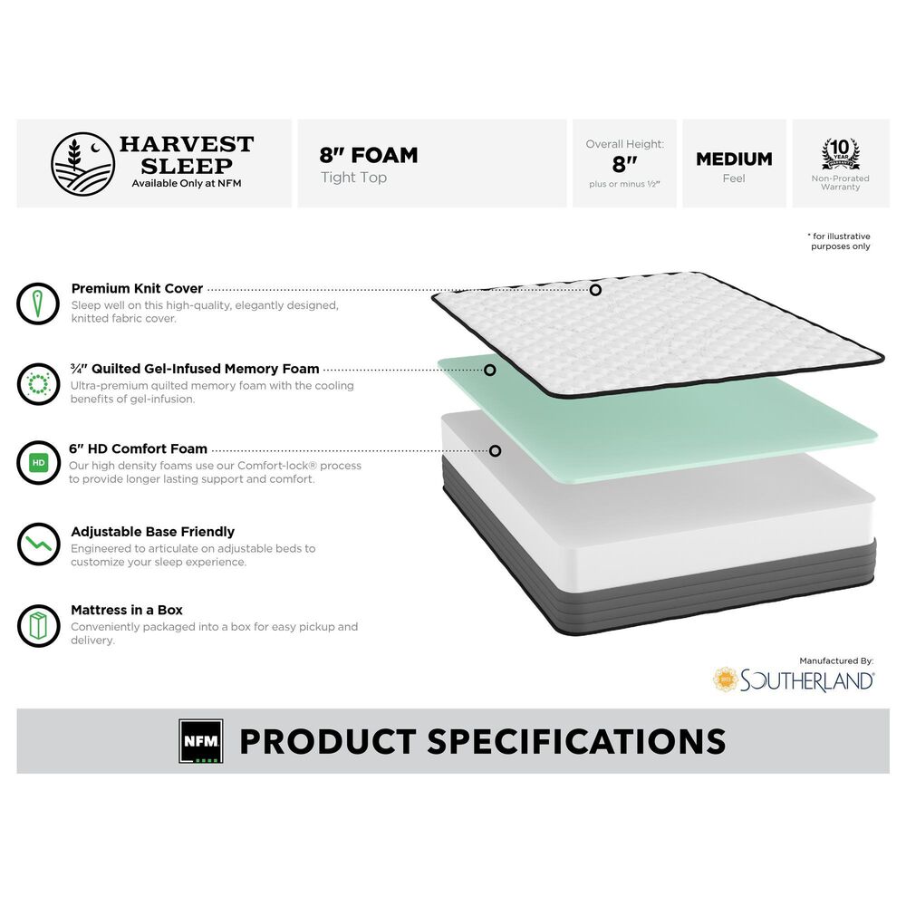 Harvest Sleep 8&quot; Medium Memory Foam King Mattress in a Box, , large