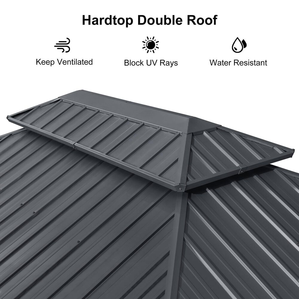 HOMLUX 12' x 20' Permanent Hardtop Gazebo with Double-Tier Roof in Gray, , large