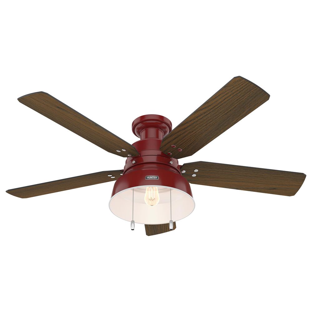 Hunter Mill Valley Low Profile 52" Outdoor Ceiling Fan with Light in Barn Red, , large