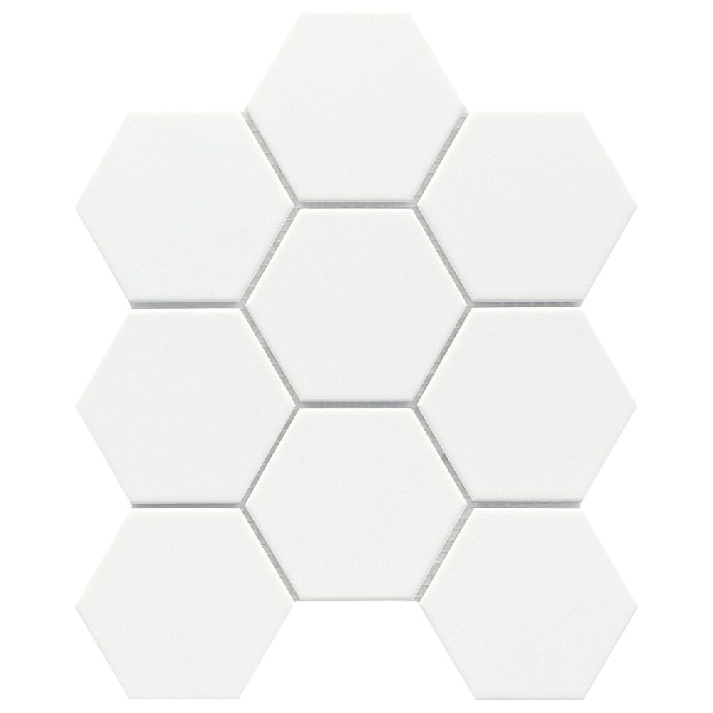 Emser Source Pure White 3" x 3" Hexagon on 9" x 10" Porcelain Mosaic Sheet, , large