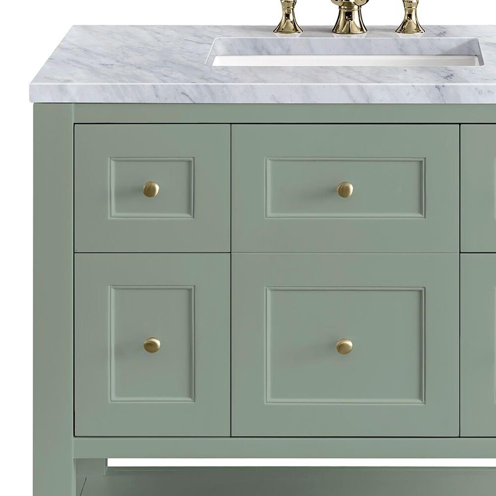 James Martin Vanities Breckenridge 36" Single Bathroom Vanity in Smokey Celadon with 3 cm Carrara White Marble Top and Rectangular Sink, , large