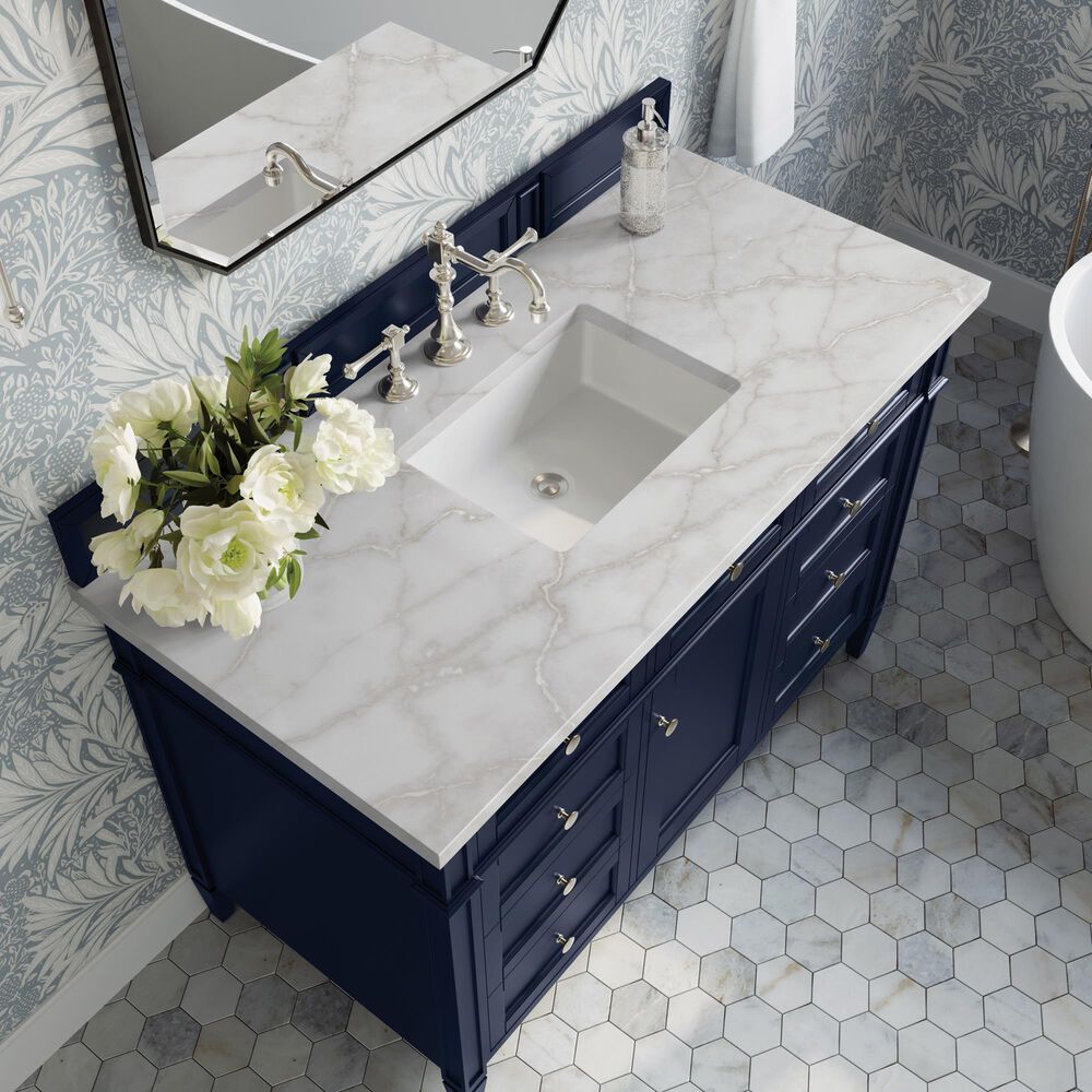 James Martin Vanities Brittany 48&quot; Single Bathroom Vanity in Victory Blue with 3 cm Victorian Silver Quartz Top and Rectangular Sink, , large