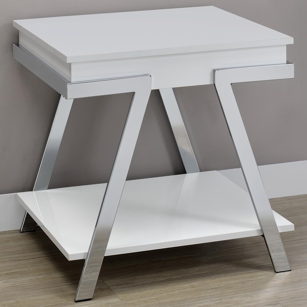 Steve Silver Furniture Zena End Table in White and Chrome, , large