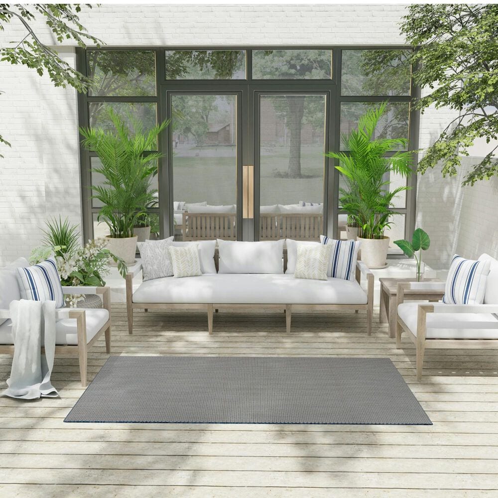 Nourison Courtyard Ivory and Blue 4&#39; x 6&#39; Indoor/Outdoor Area Rug, , large