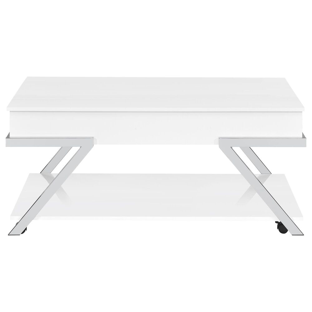 Steve Silver Furniture Zena Lift-Top Cocktail Table with Casters in White and Chrome, , large