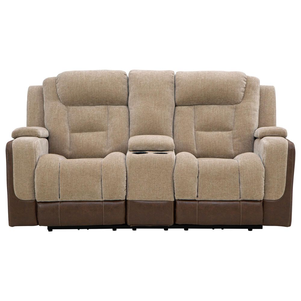 Ashley Mixed Motion Power Reclining Loveseat with Console in Brownstone, , large