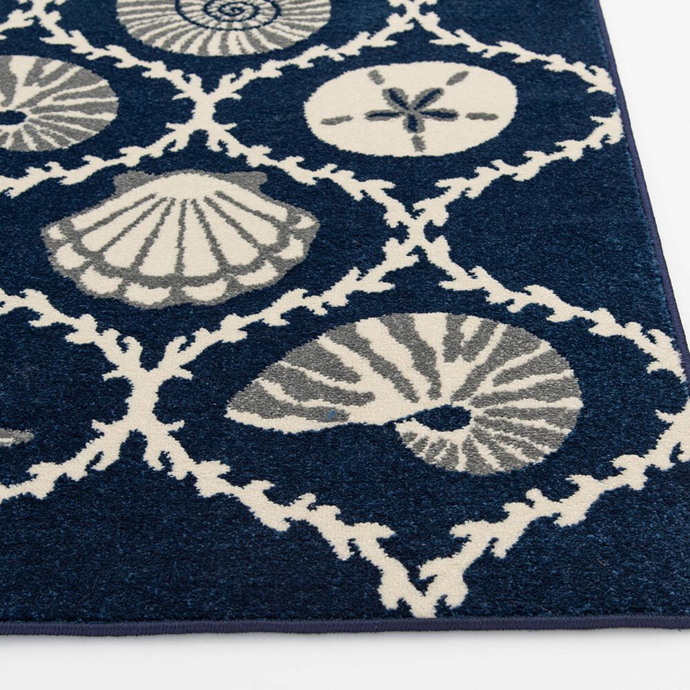Central Oriental Terrace Tropic Coastal Coral Lattice 5&#39; x 7&#39;3&quot; Sapphire and Snow Area Rug, , large