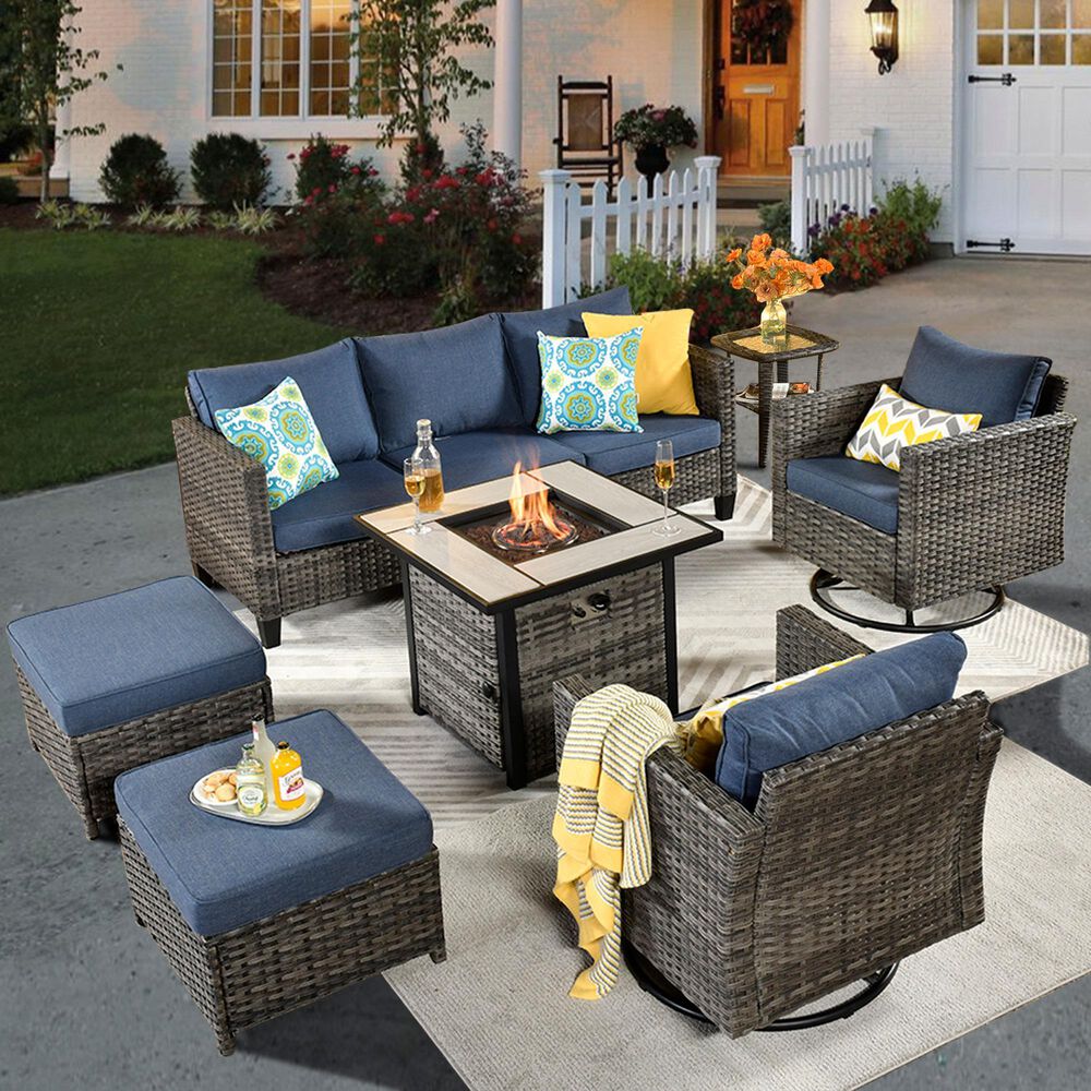 HOMLUX 7-Piece Patio Sofa Set in Denim Blue, , large