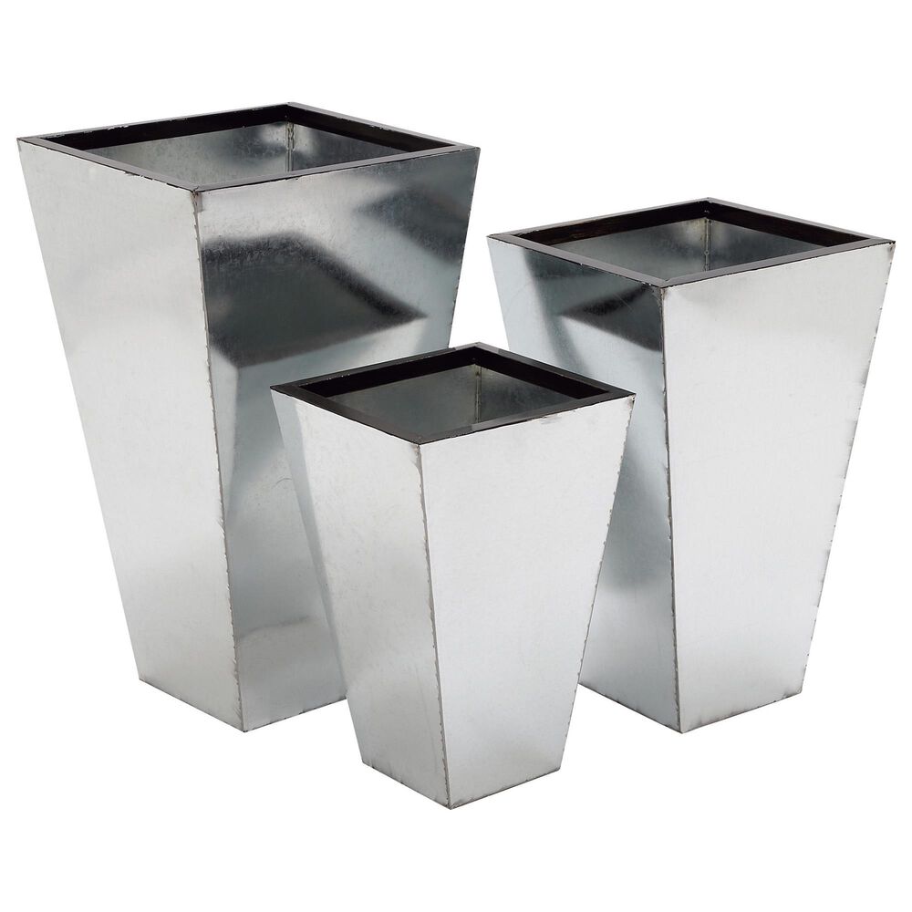 Maple and Jade Contemporary Metal Planter Silver Set of 3, , large
