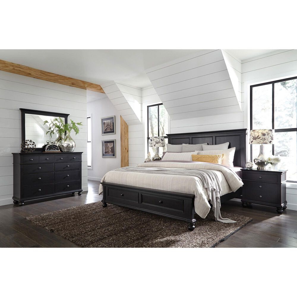 Riva Ridge Oxford California King Storage Panel Bed with Two Nightstands in Black, , large