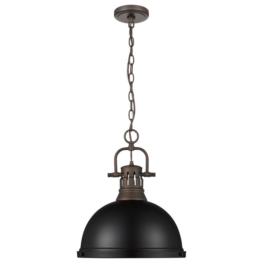 Golden Lighting Duncan 1-Light Pendant with Chain and Matte Black Shade in Rubbed Bronze, , large