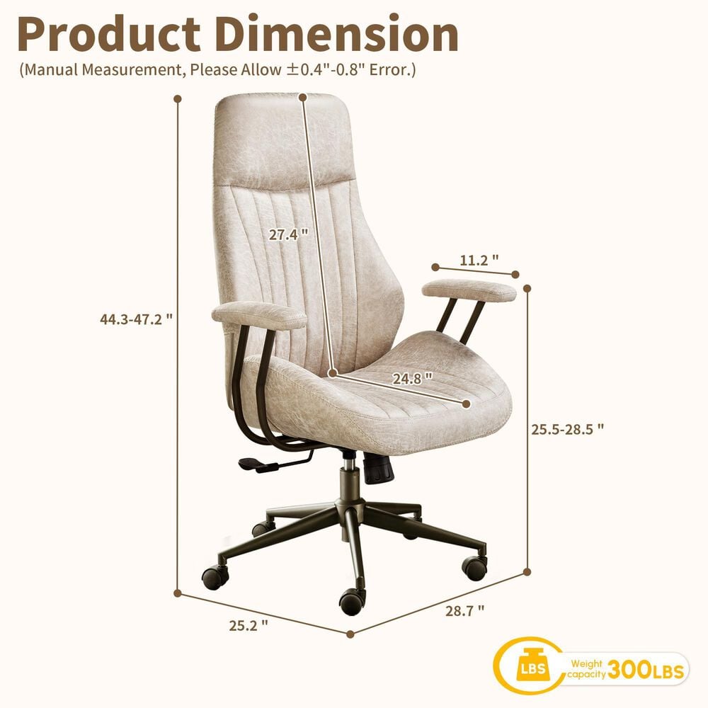HOMLUX High Back Ergonomic Office Chair with Suede Leather in Beige, , large