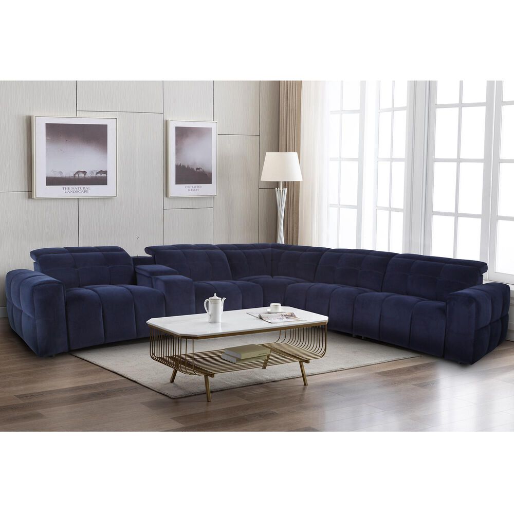 Fan Creek 6-Piece Power Reclining Curved Sectional with Adjustable Headrest in Blue, , large